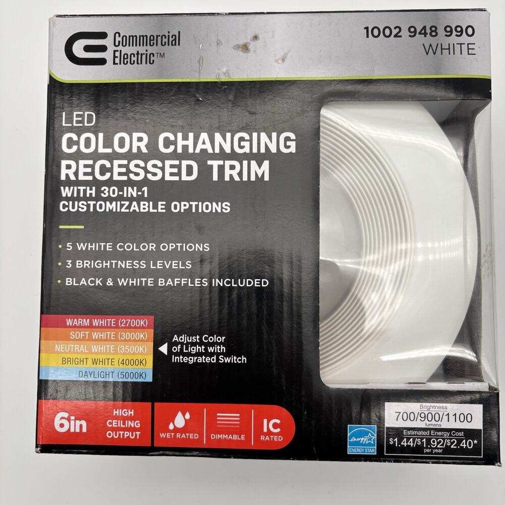Commercial Electric 6" Canless Color Changing LED Recessed Light Kit 53823101